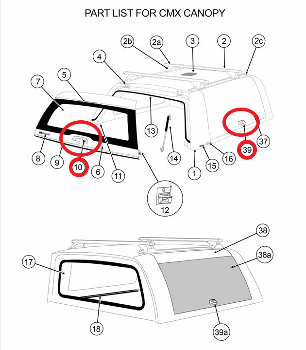 ALPHA CMX Canopy Lock Set Rear Handle + 2 Side Lift Up Door Window Locks HardTop