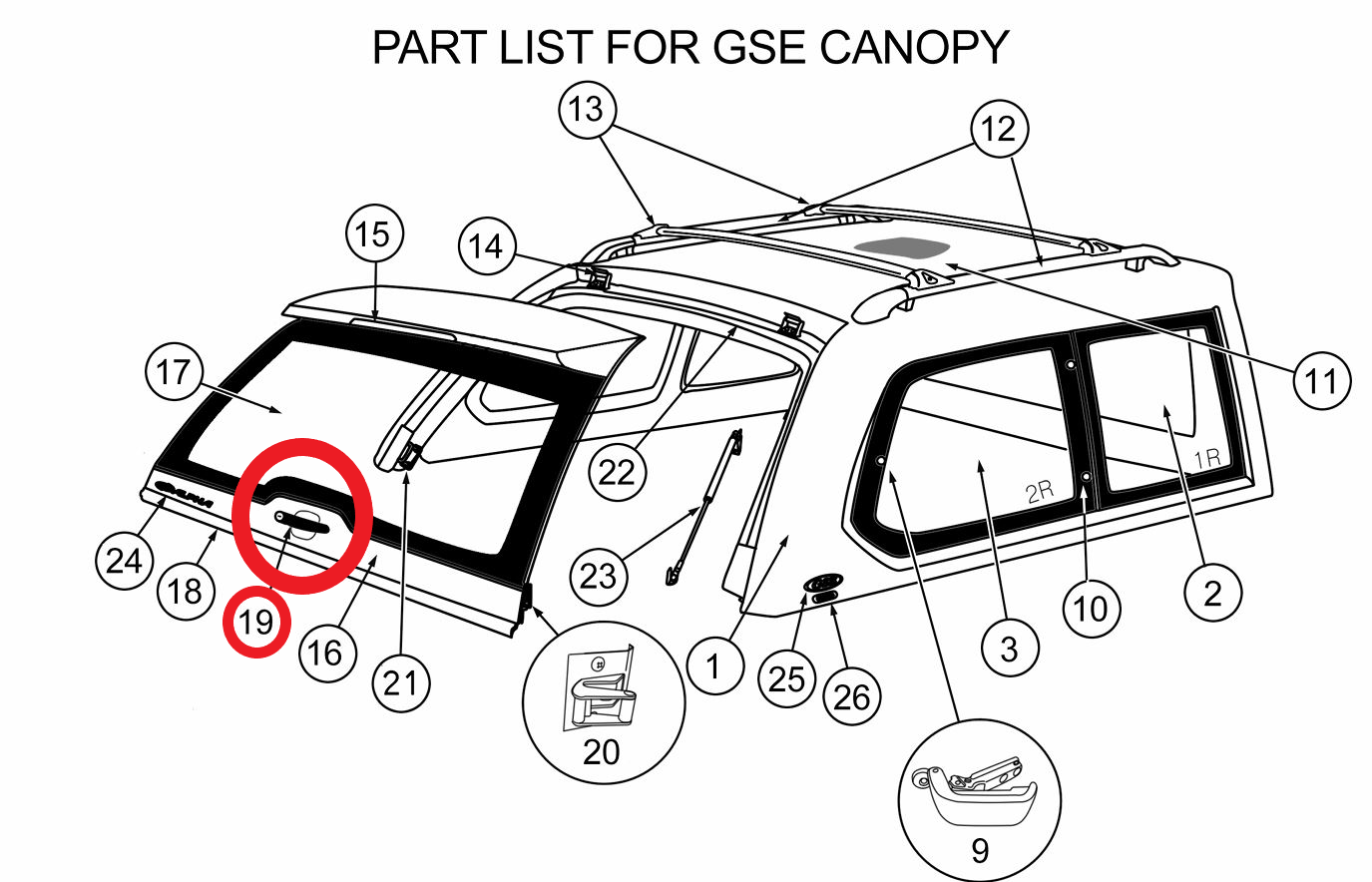 ALPHA GSE Canopy Rear Window Locking Handle Locks Back Door