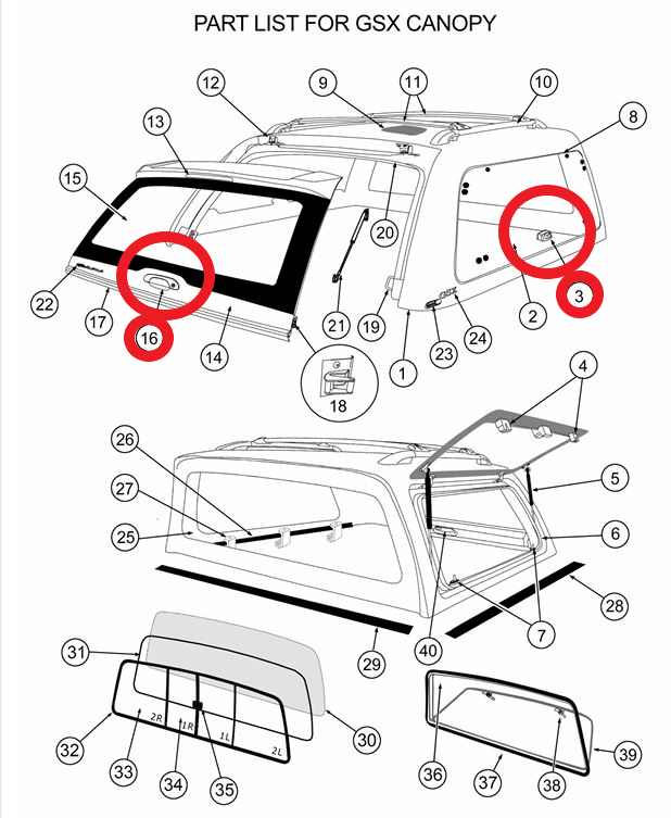 ALPHA GSX Canopy Lock Set Rear Handle + 2 Side Lift Up Door Window Locks HardTop