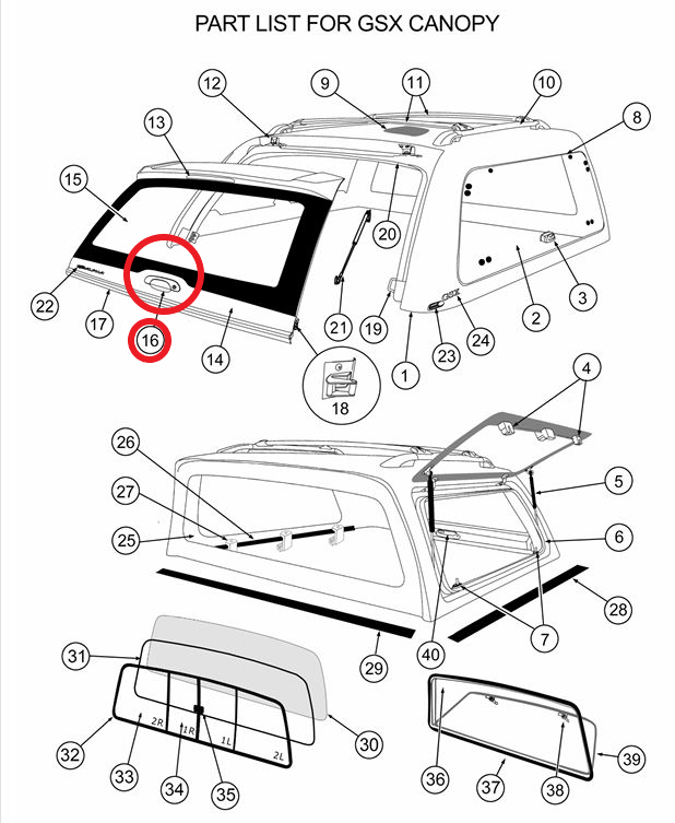 ALPHA GSX + CMX Canopy Rear Window Central Locking Handle Back Door Locks HardTop